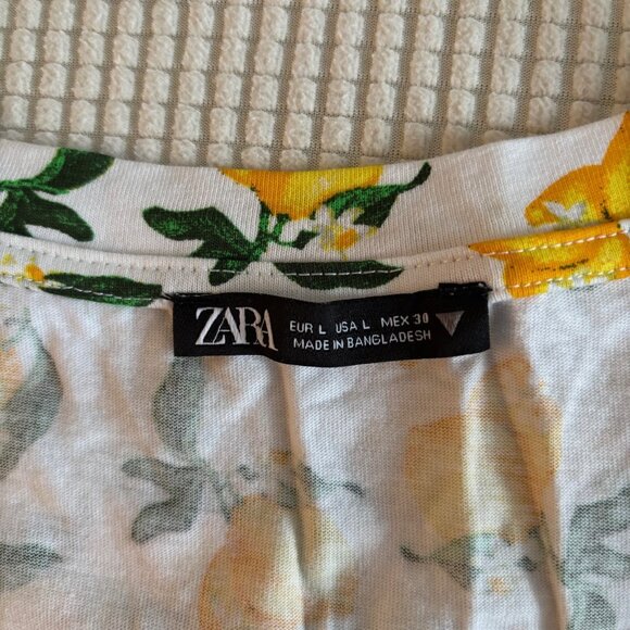ZARA LEMON PRINT COTTON PEPLUM TOP, SZ.L - Picture 5 of 6